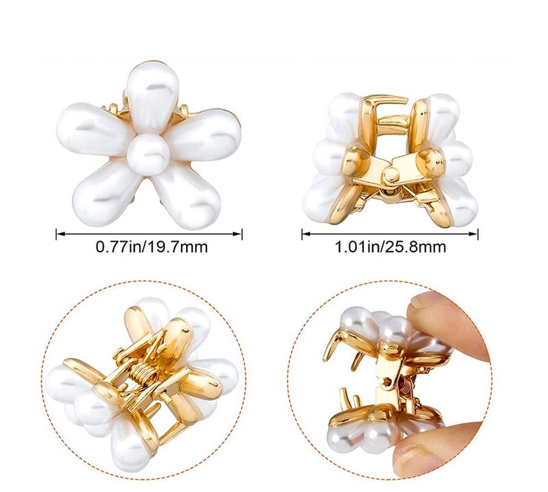 LINXI 10 Pcs Small Mini Pearl Claw Clips with Flower Design, Sweet Artificial Bangs Clips Decorative Hair Accessories for Women Girls - Image 3